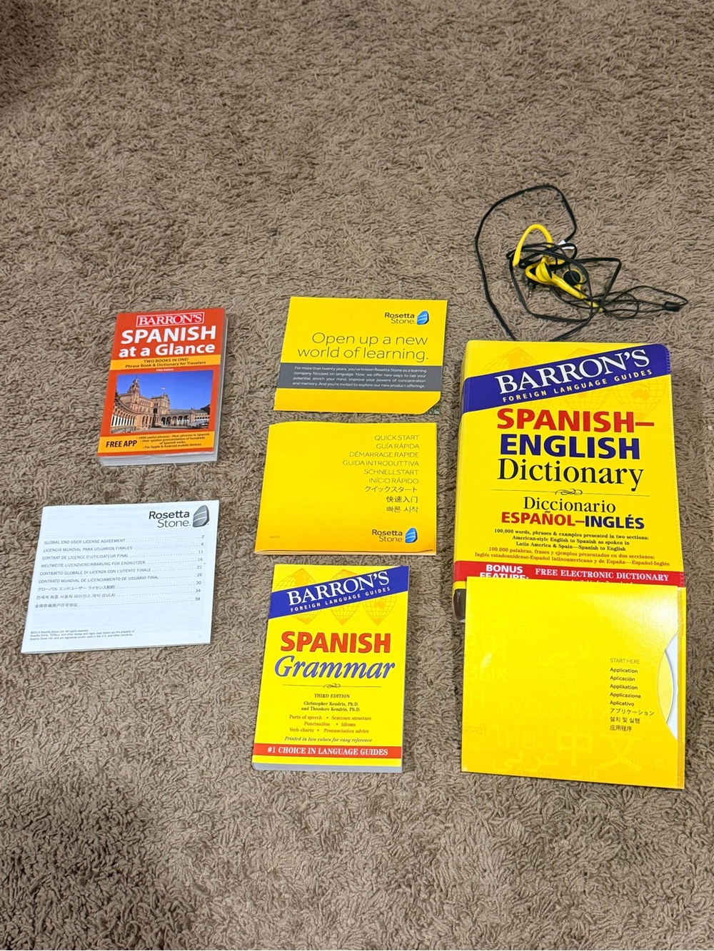 Rosetta Stone Español Spanish Level 1-5 set Barron's Dictionary